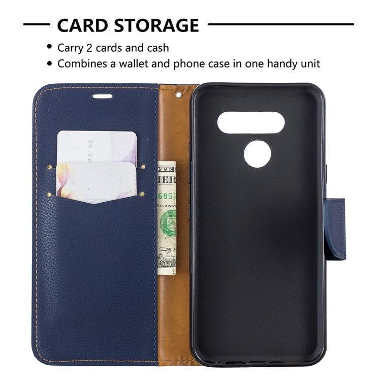 Litchi Texture PU Leather Phone Cover Case for LG K50 / Q60 - Dark Blue-6