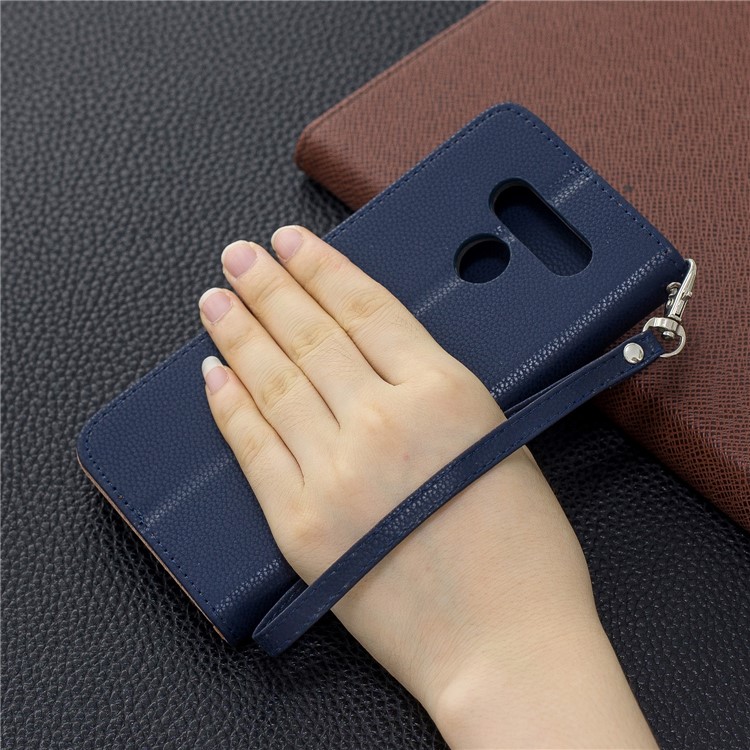 Litchi Texture PU Leather Phone Cover Case for LG K50 / Q60 - Dark Blue-9