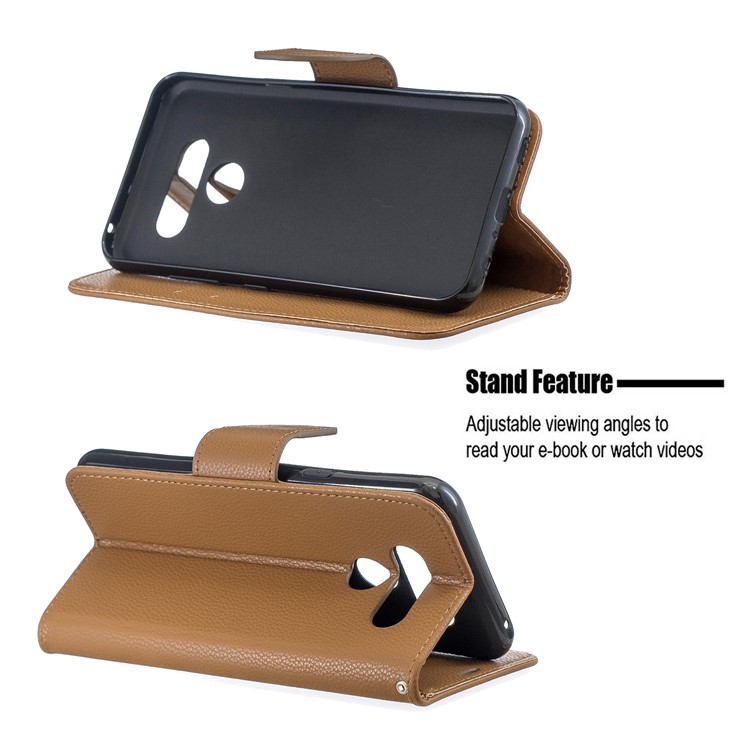 Litchi Texture PU Leather Phone Cover Case for LG K50 / Q60 - Brown-5