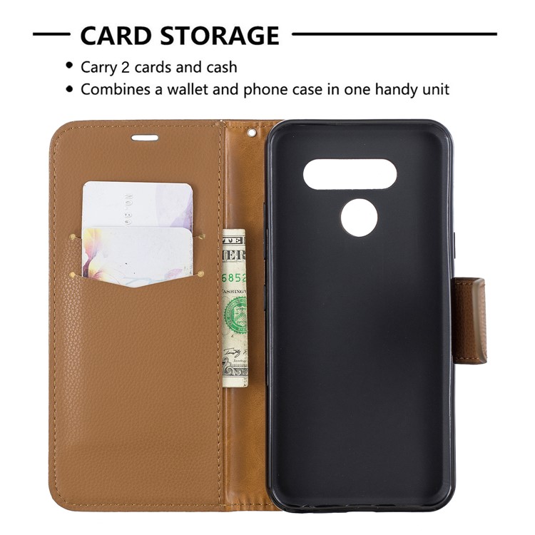 Litchi Texture PU Leather Phone Cover Case for LG K50 / Q60 - Brown-6