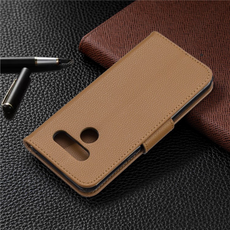 Litchi Texture PU Leather Phone Cover Case for LG K50 / Q60 - Brown-8