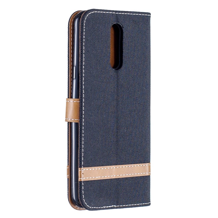 Jeans Cloth Wallet Stand Leather Shell for LG K40/K12+/K12 Plus - Black-3
