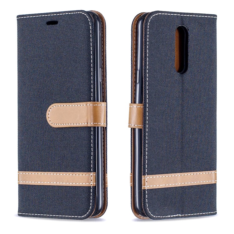 Jeans Cloth Wallet Stand Leather Shell for LG K40/K12+/K12 Plus - Black-4