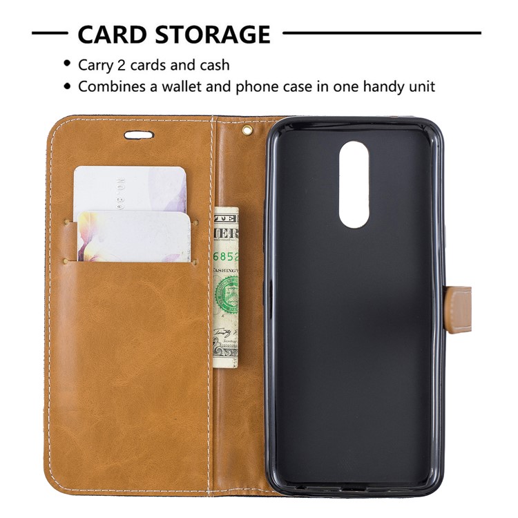 Jeans Cloth Wallet Stand Leather Shell for LG K40/K12+/K12 Plus - Black-6