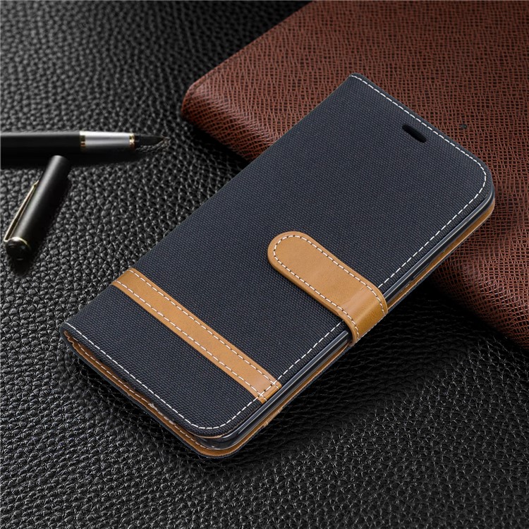 Jeans Cloth Wallet Stand Leather Shell for LG K40/K12+/K12 Plus - Black-7