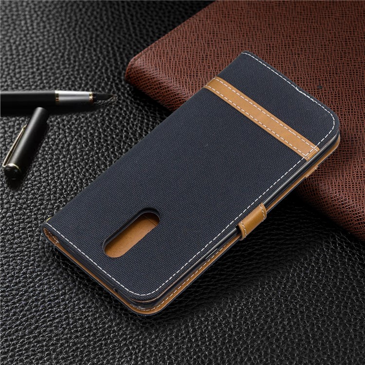 Jeans Cloth Wallet Stand Leather Shell for LG K40/K12+/K12 Plus - Black-8