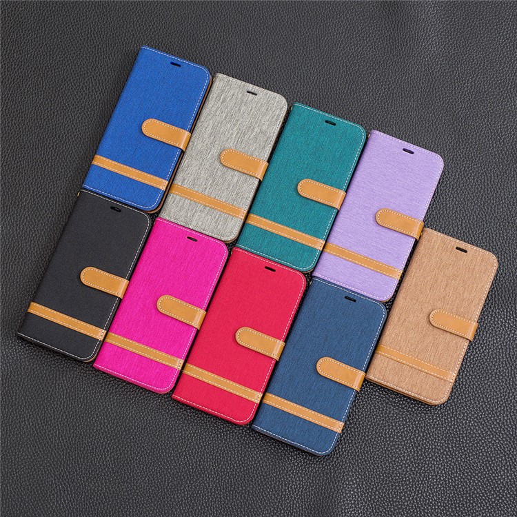 Jeans Cloth Wallet Stand Leather Shell for LG K40/K12+/K12 Plus - Black-9