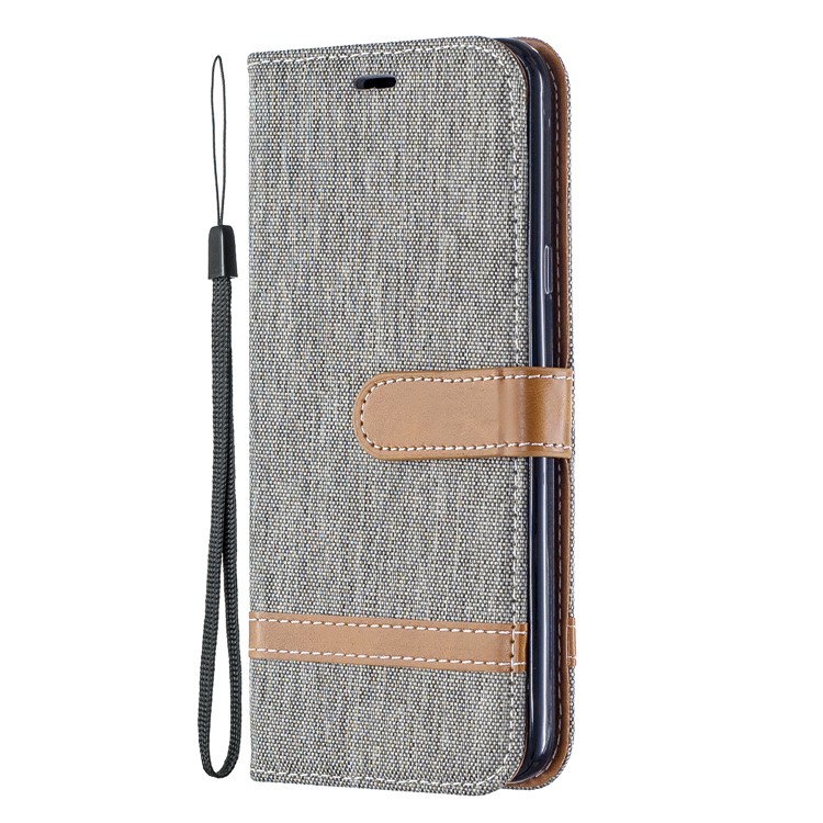 Jeans Cloth Wallet Stand Leather Shell for LG K40/K12+/K12 Plus - Grey-2