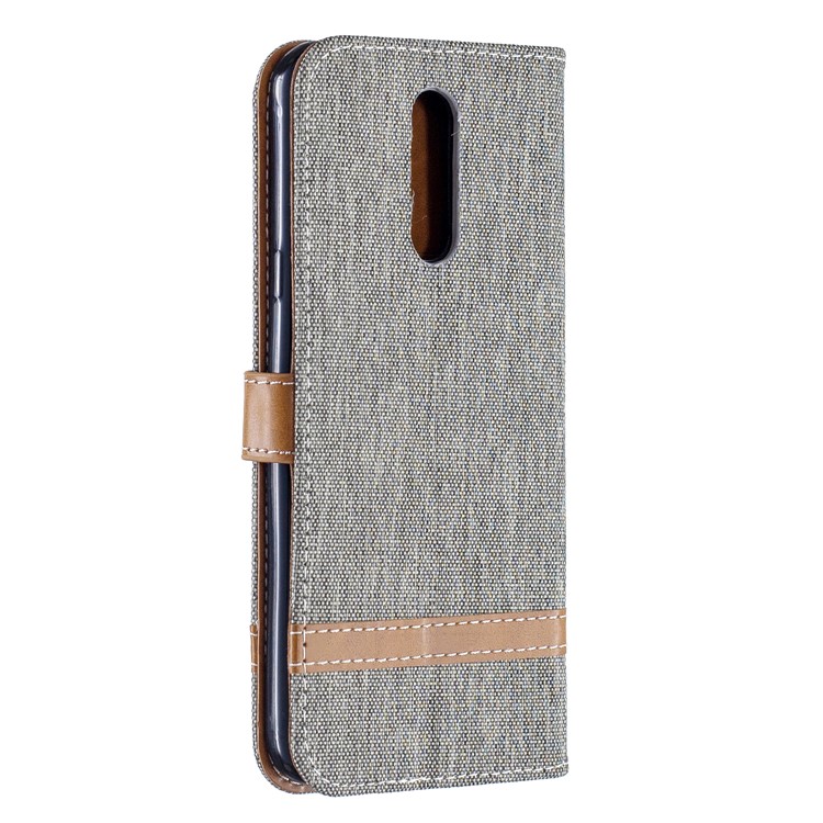 Jeans Cloth Wallet Stand Leather Shell for LG K40/K12+/K12 Plus - Grey-3