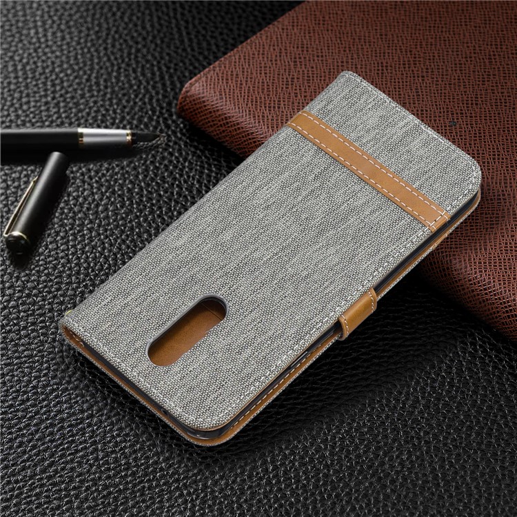 Jeans Cloth Wallet Stand Leather Shell for LG K40/K12+/K12 Plus - Grey-8