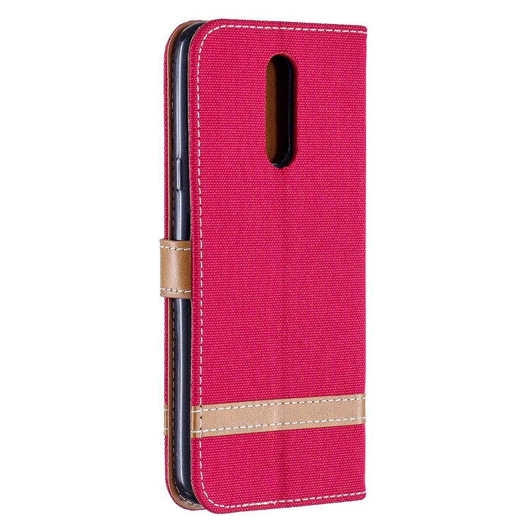 Jeans Cloth Wallet Stand Leather Shell for LG K40/K12+/K12 Plus - Red-3