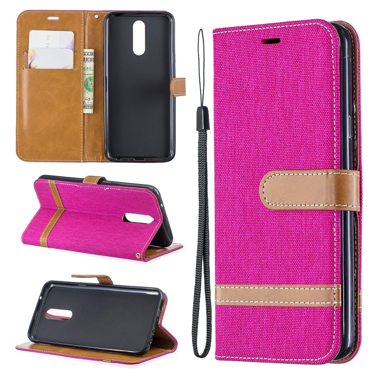 Jeans Cloth Wallet Stand Leather Shell for LG K40/K12+/K12 Plus - Rose-1
