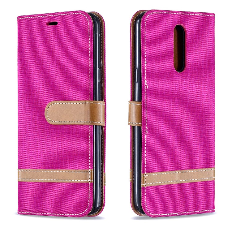 Jeans Cloth Wallet Stand Leather Shell for LG K40/K12+/K12 Plus - Rose-4