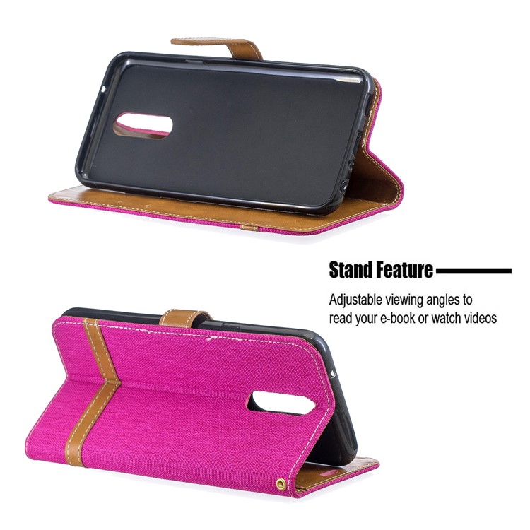 Jeans Cloth Wallet Stand Leather Shell for LG K40/K12+/K12 Plus - Rose-5