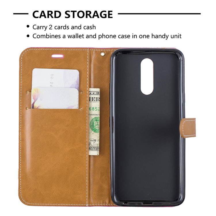 Jeans Cloth Wallet Stand Leather Shell for LG K40/K12+/K12 Plus - Rose-6