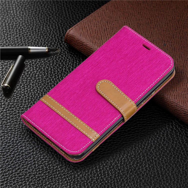 Jeans Cloth Wallet Stand Leather Shell for LG K40/K12+/K12 Plus - Rose-7
