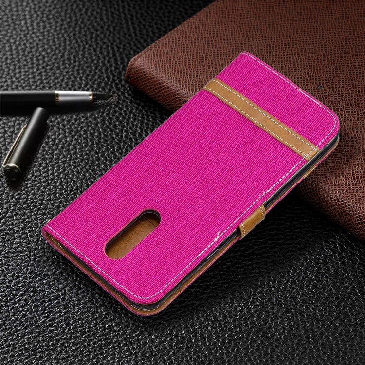Jeans Cloth Wallet Stand Leather Shell for LG K40/K12+/K12 Plus - Rose-8