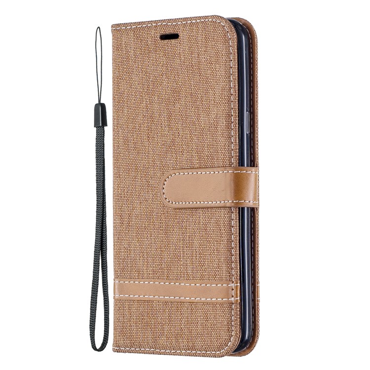 Jeans Cloth Wallet Stand Leather Shell for LG K40/K12+/K12 Plus - Brown-2