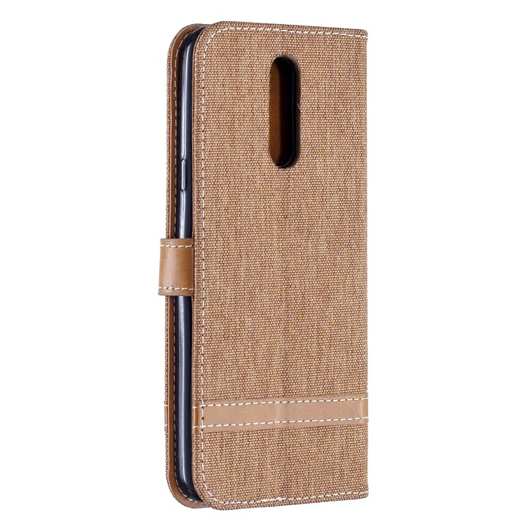 Jeans Cloth Wallet Stand Leather Shell for LG K40/K12+/K12 Plus - Brown-3