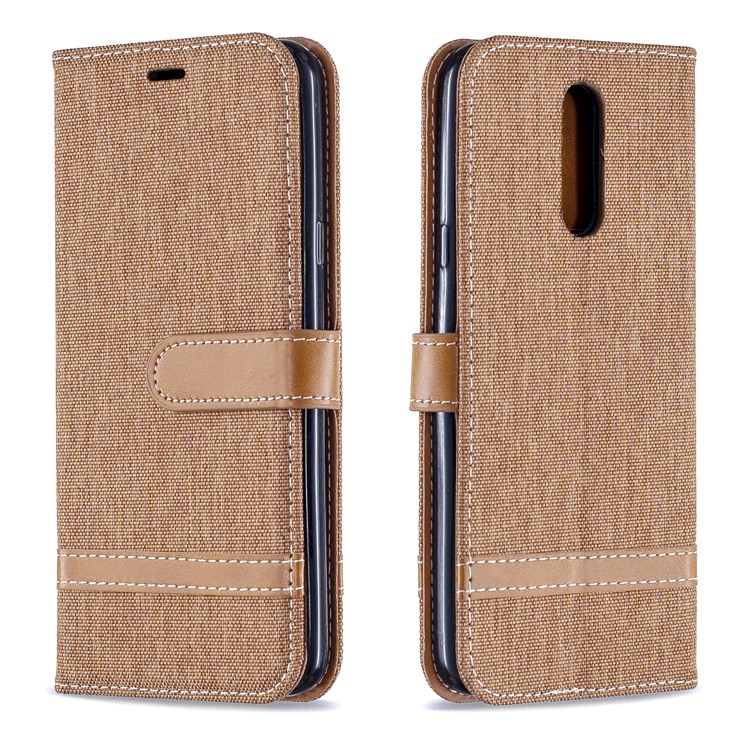 Jeans Cloth Wallet Stand Leather Shell for LG K40/K12+/K12 Plus - Brown-4