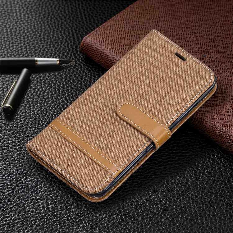 Jeans Cloth Wallet Stand Leather Shell for LG K40/K12+/K12 Plus - Brown-7