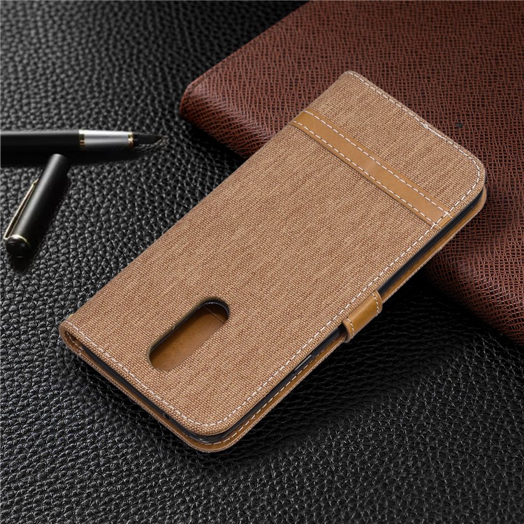 Jeans Cloth Wallet Stand Leather Shell for LG K40/K12+/K12 Plus - Brown-8
