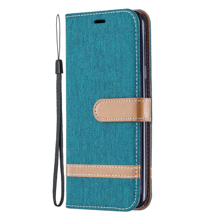Jeans Cloth Wallet Stand Leather Shell for LG K40/K12+/K12 Plus - Green-2