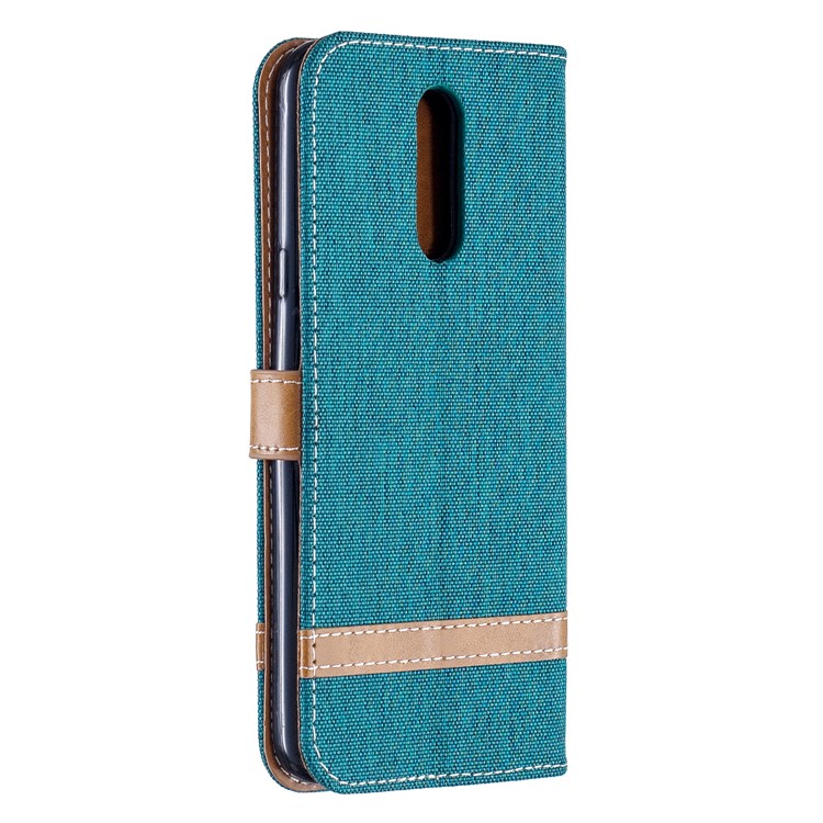 Jeans Cloth Wallet Stand Leather Shell for LG K40/K12+/K12 Plus - Green-3
