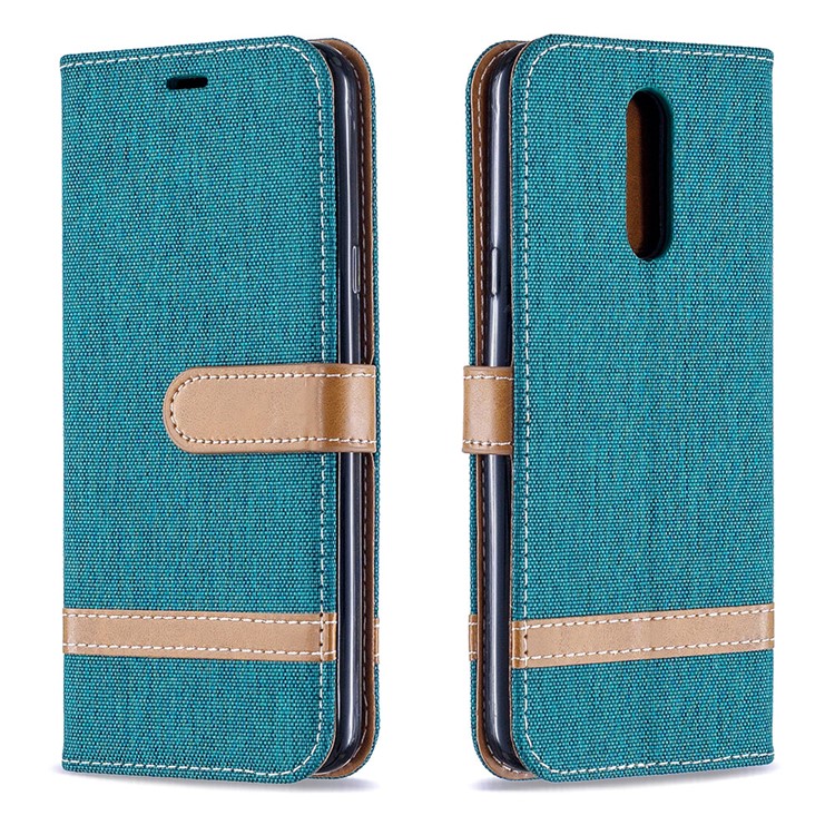 Jeans Cloth Wallet Stand Leather Shell for LG K40/K12+/K12 Plus - Green-4