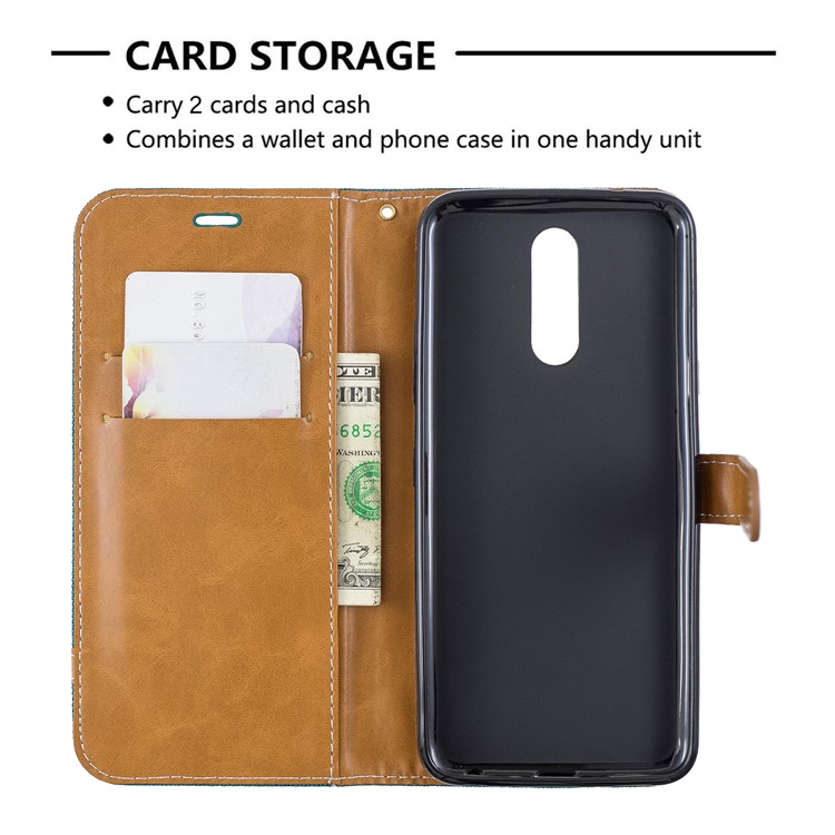 Jeans Cloth Wallet Stand Leather Shell for LG K40/K12+/K12 Plus - Green-6
