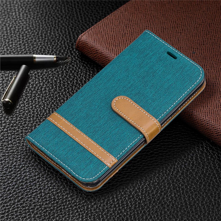 Jeans Cloth Wallet Stand Leather Shell for LG K40/K12+/K12 Plus - Green-7