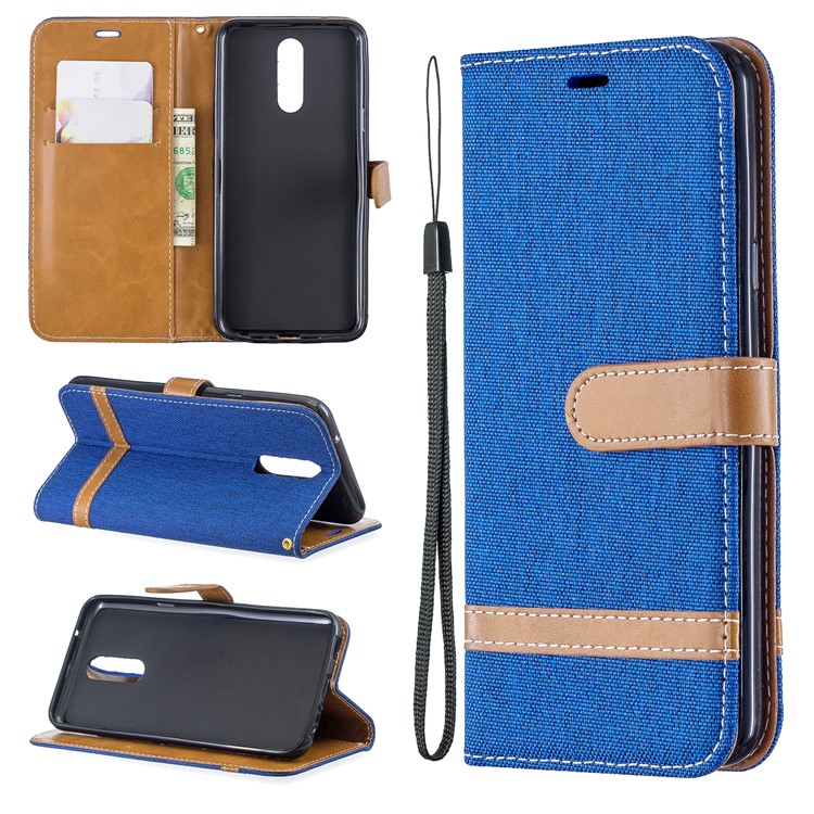 Jeans Cloth Wallet Stand Leather Shell for LG K40/K12+/K12 Plus - Baby Blue-1