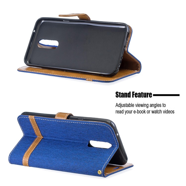 Jeans Cloth Wallet Stand Leather Shell for LG K40/K12+/K12 Plus - Baby Blue-4
