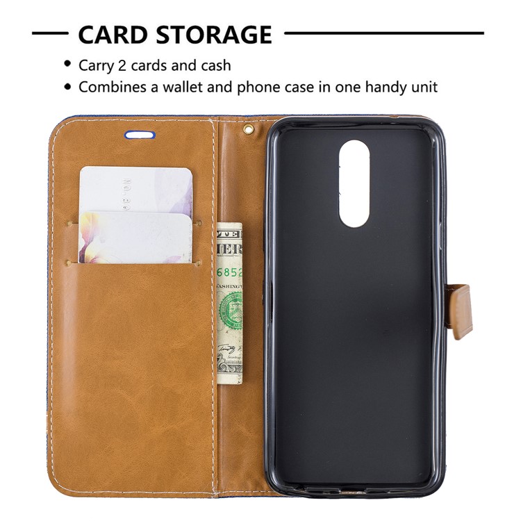Jeans Cloth Wallet Stand Leather Shell for LG K40/K12+/K12 Plus - Baby Blue-5