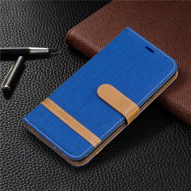 Jeans Cloth Wallet Stand Leather Shell for LG K40/K12+/K12 Plus - Baby Blue-6