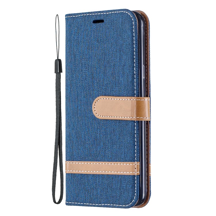 Jeans Cloth Wallet Stand Leather Shell for LG K40/K12+/K12 Plus - Dark Blue-2
