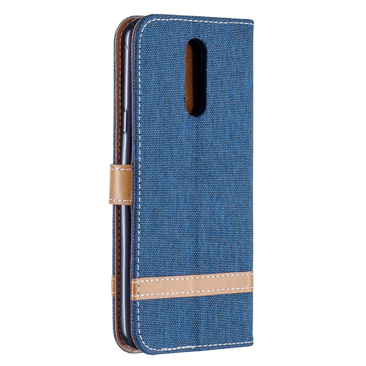 Jeans Cloth Wallet Stand Leather Shell for LG K40/K12+/K12 Plus - Dark Blue-3