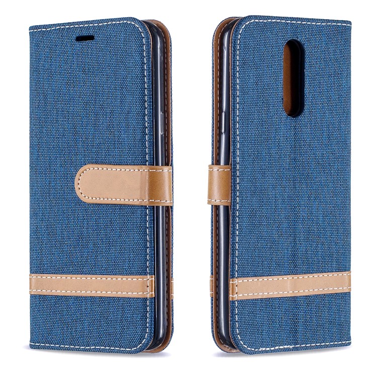 Jeans Cloth Wallet Stand Leather Shell for LG K40/K12+/K12 Plus - Dark Blue-4