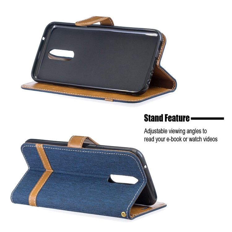 Jeans Cloth Wallet Stand Leather Shell for LG K40/K12+/K12 Plus - Dark Blue-5