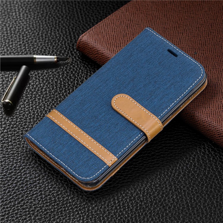 Jeans Cloth Wallet Stand Leather Shell for LG K40/K12+/K12 Plus - Dark Blue-7