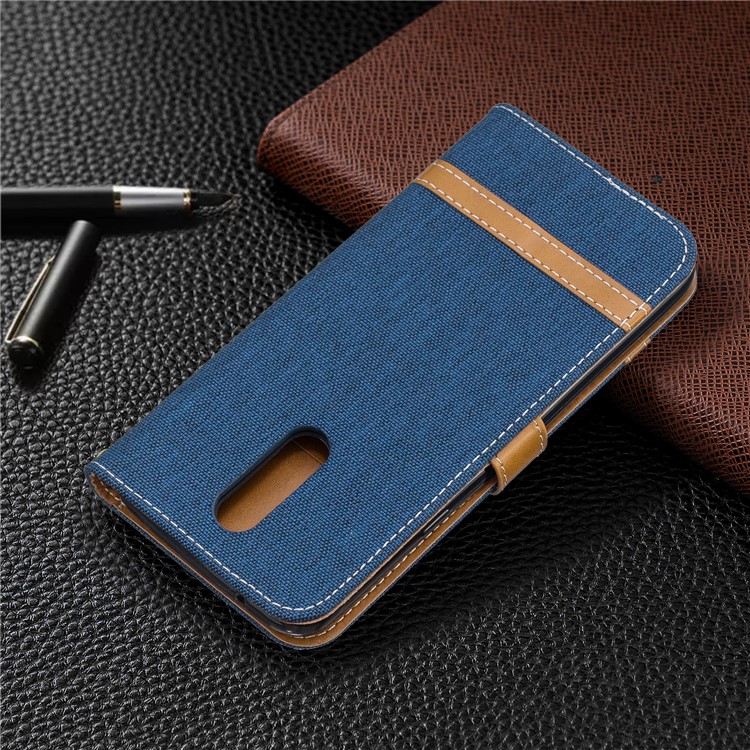 Jeans Cloth Wallet Stand Leather Shell for LG K40/K12+/K12 Plus - Dark Blue-8