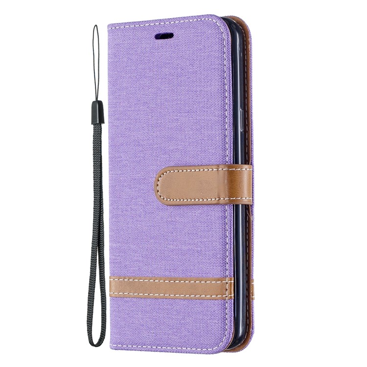 Jeans Cloth Wallet Stand Leather Shell for LG K40/K12+/K12 Plus - Purple-2