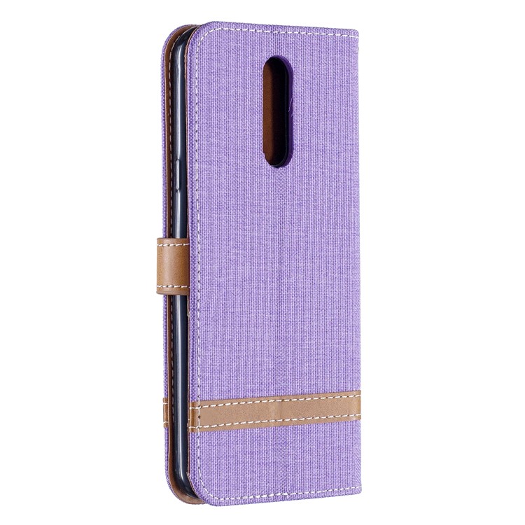 Jeans Cloth Wallet Stand Leather Shell for LG K40/K12+/K12 Plus - Purple-3