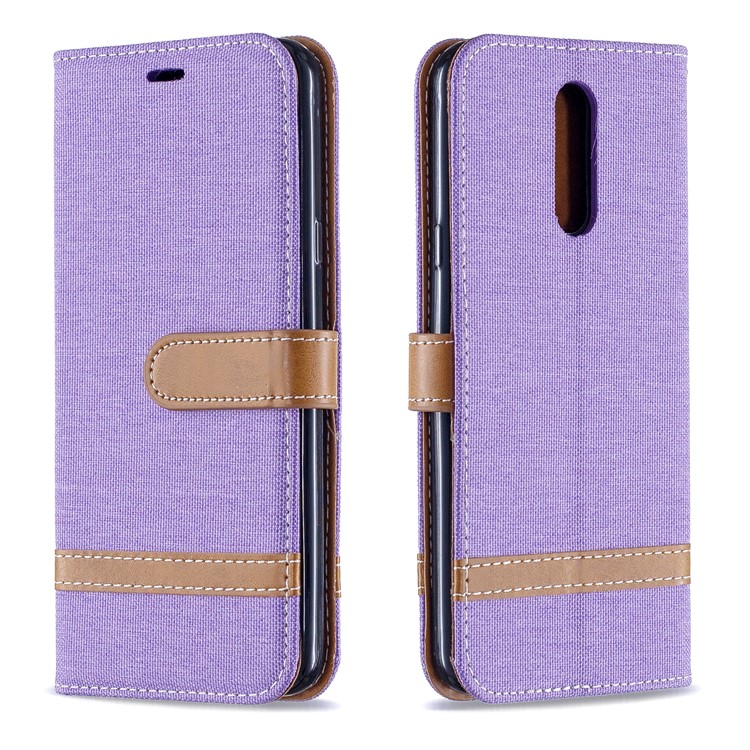 Jeans Cloth Wallet Stand Leather Shell for LG K40/K12+/K12 Plus - Purple-4