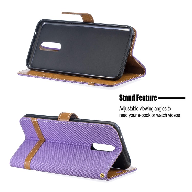 Jeans Cloth Wallet Stand Leather Shell for LG K40/K12+/K12 Plus - Purple-5