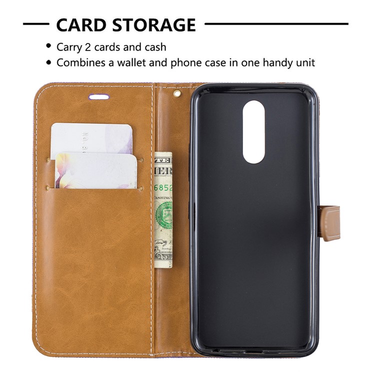 Jeans Cloth Wallet Stand Leather Shell for LG K40/K12+/K12 Plus - Purple-6