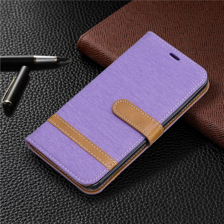 Jeans Cloth Wallet Stand Leather Shell for LG K40/K12+/K12 Plus - Purple-7