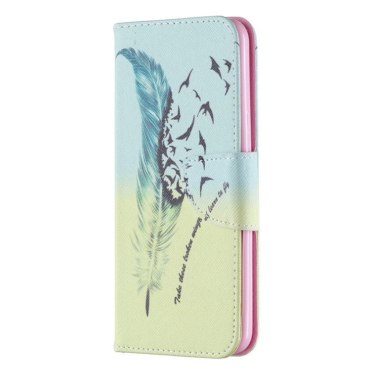 Pattern Printing Phone Leather Wallet Case for LG K40 / K12 Plus - Feather Pattern-2