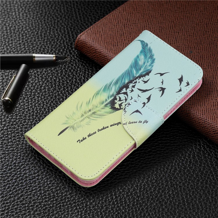 Pattern Printing Phone Leather Wallet Case for LG K40 / K12 Plus - Feather Pattern-7