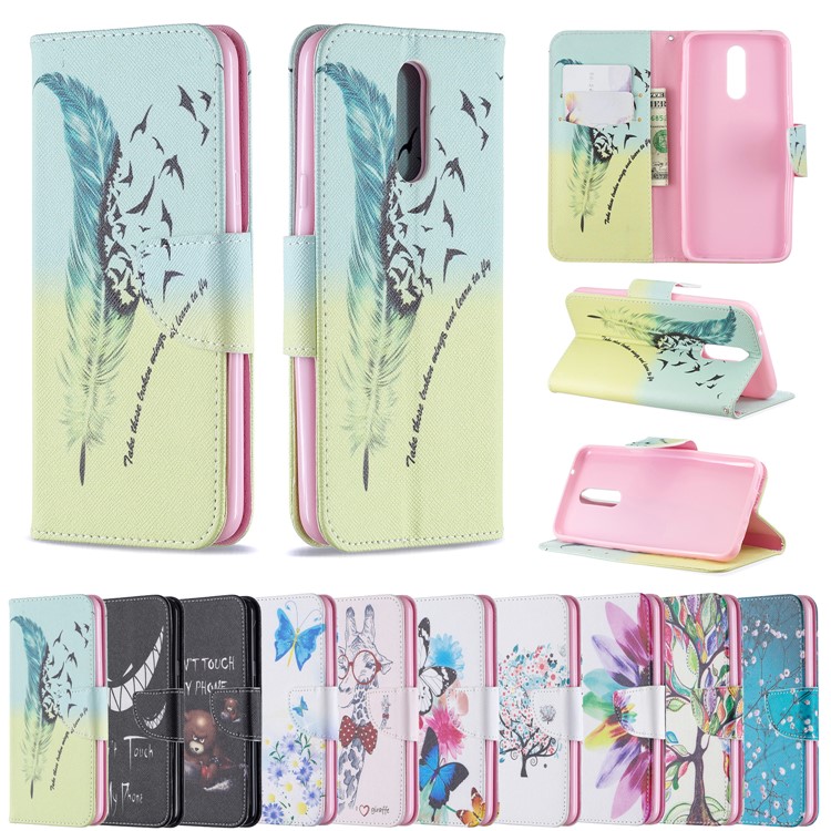 Pattern Printing Phone Leather Wallet Case for LG K40 / K12 Plus - Feather Pattern-9